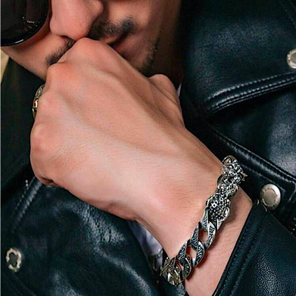 Stainless Steel Leopard Viking Bracelet, Double Headed, Norse, Horsetail, Chain - Picture 7 of 7